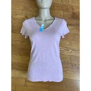 NWT Elsie & Zoey | Women’s V-Neck | Pink Shirt with Silver Flamingos | size L/XL